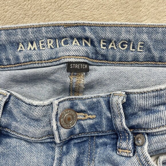 American Eagle‎ Straight Mom Jean Women's 8 Long Blue High Rise Distressed Denim - Picture 3 of 14